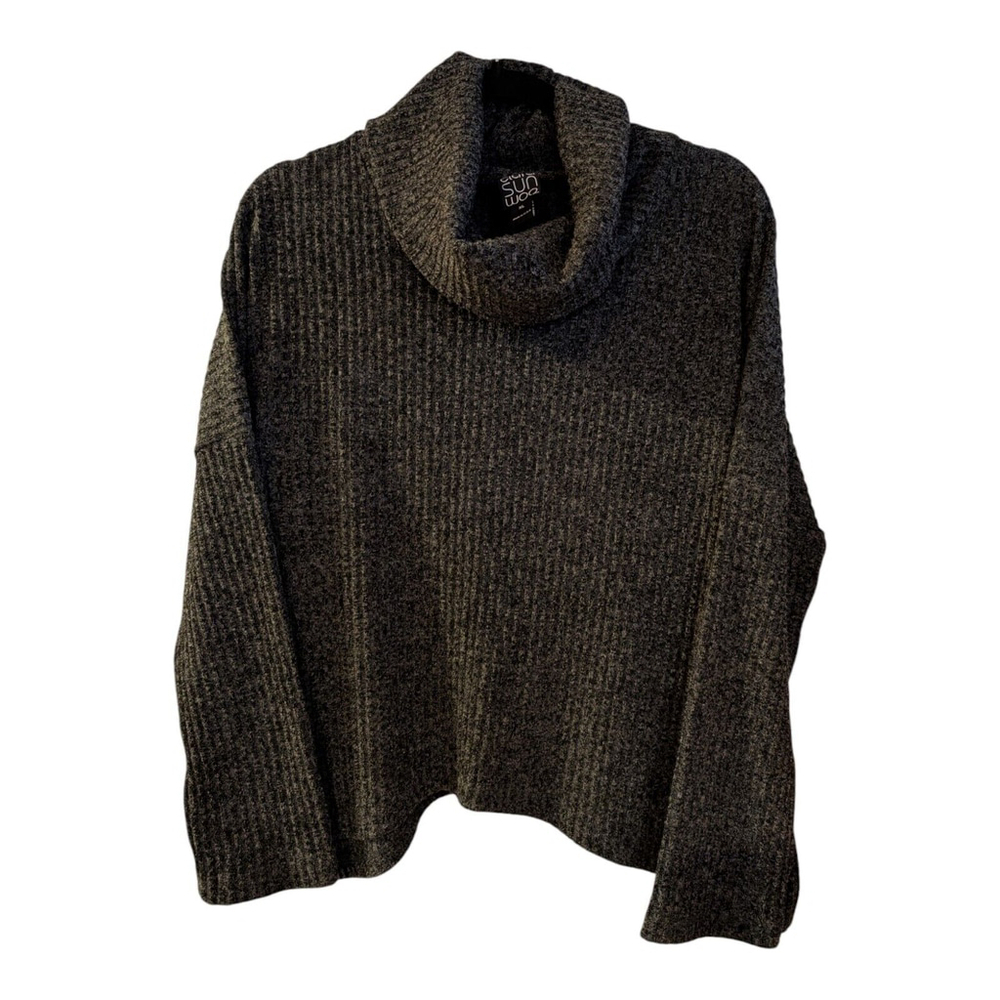 Clara Sun Woo Sweater Womens XL Tipped Hem Marled Gray Cozy Made In USA